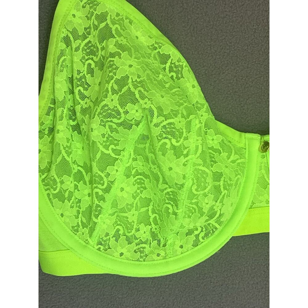Cacique Unlined Demi Bra 40DDD Lime Green Floral Lace Underwire Sexy Feminine - Picture 3 of 10